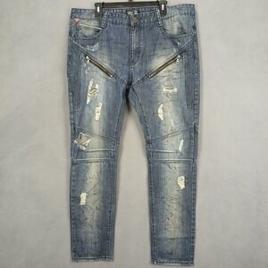 Square Zero‎ Jeans Mens 40 Dark Blue Distressed Streetwear Slim Fit Skinny Leg